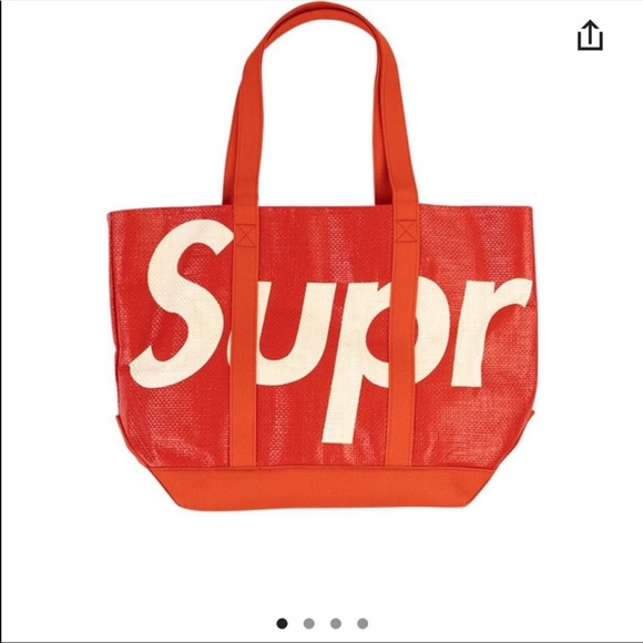 100% AUTHENTIC NEW W/TAGS SUPREME RAFFIA LOGO TOTE ICONIC RED/WHITE - DEAD STOCK - Picture 2 of 7